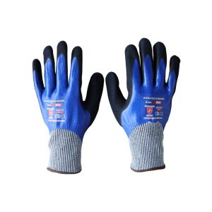 Guantes anticorte nitrilo talla 9 totalmente recubiertos color azul y negro para protección industrial